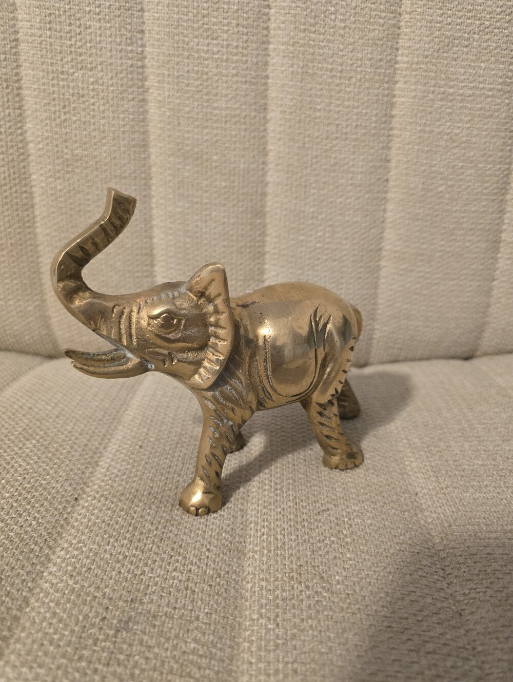 Vintage Solid Brass Elephant Figurine Trunk Up Lucky Decor Paperweight 4" Heavy